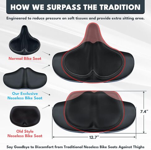 X WING New-Age Noseless Bike Seat Cushion for Men & Women - Extra Padding & Wide - Suitable for City, Electric, Stationary Bikes - Compatible with Peloton Bikes – Wide Winged Bike Seat with Cushion in Saudi Arabia