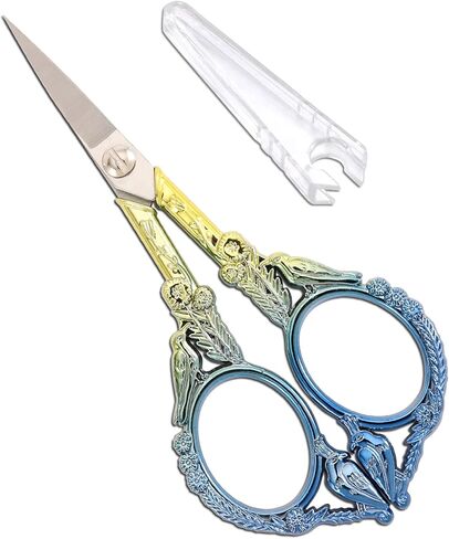مقص التطريز YOUGUOM، مقص خياطة مدبب حاد للحرف اليدوية عبر غرزة التطريز الفني والحياكة أدوات DIY الصغيرة، 4.6 بوصة ذهبي أخضر لطيف طائر in Kuwait