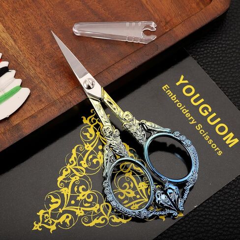 مقص التطريز YOUGUOM، مقص خياطة مدبب حاد للحرف اليدوية عبر غرزة التطريز الفني والحياكة أدوات DIY الصغيرة، 4.6 بوصة ذهبي أخضر لطيف طائر in Kuwait