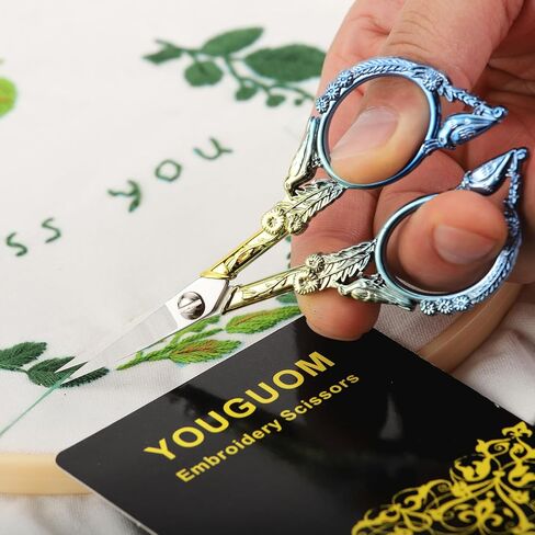 مقص التطريز YOUGUOM، مقص خياطة مدبب حاد للحرف اليدوية عبر غرزة التطريز الفني والحياكة أدوات DIY الصغيرة، 4.6 بوصة ذهبي أخضر لطيف طائر in Kuwait