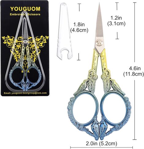 مقص التطريز YOUGUOM، مقص خياطة مدبب حاد للحرف اليدوية عبر غرزة التطريز الفني والحياكة أدوات DIY الصغيرة، 4.6 بوصة ذهبي أخضر لطيف طائر in Kuwait