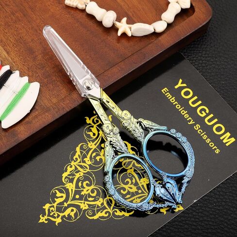 مقص التطريز YOUGUOM، مقص خياطة مدبب حاد للحرف اليدوية عبر غرزة التطريز الفني والحياكة أدوات DIY الصغيرة، 4.6 بوصة ذهبي أخضر لطيف طائر in Kuwait