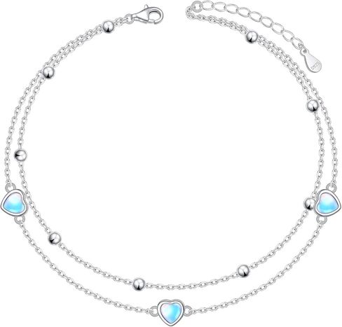 Yearace S925 Sterling Silver Layered Anklet for Women Mermaid/Heart Opal/Moon Star Adjustable Foot Anklet Jewelry Gifts for Women in Kuwait