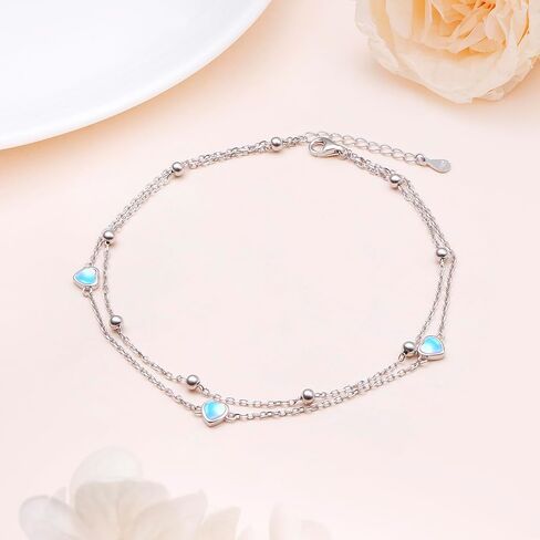 Yearace S925 Sterling Silver Layered Anklet for Women Mermaid/Heart Opal/Moon Star Adjustable Foot Anklet Jewelry Gifts for Women in Kuwait