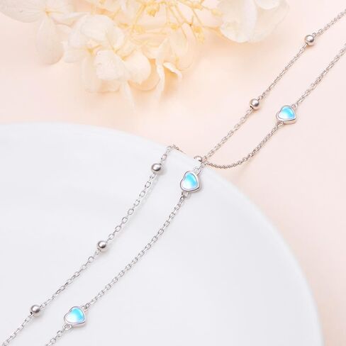 Yearace S925 Sterling Silver Layered Anklet for Women Mermaid/Heart Opal/Moon Star Adjustable Foot Anklet Jewelry Gifts for Women in Kuwait