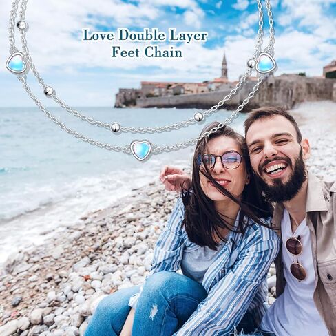 Yearace S925 Sterling Silver Layered Anklet for Women Mermaid/Heart Opal/Moon Star Adjustable Foot Anklet Jewelry Gifts for Women in Kuwait