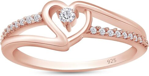 AFFY 1/10 Carat CT Round White Natural Diamond Bypass Heart Promise Ring 14k Yellow Gold Over Sterling Silver (I-J Color, I2-I3 Clarity, 0.10 Cttw) Ring Size-9 in Saudi Arabia