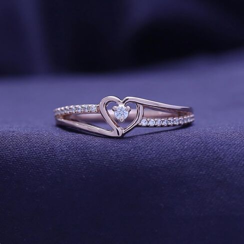 AFFY 1/10 Carat CT Round White Natural Diamond Bypass Heart Promise Ring 14k Yellow Gold Over Sterling Silver (I-J Color, I2-I3 Clarity, 0.10 Cttw) Ring Size-9 in Saudi Arabia