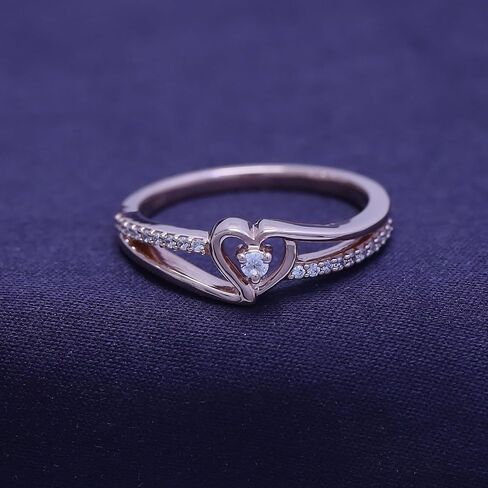 AFFY 1/10 Carat CT Round White Natural Diamond Bypass Heart Promise Ring 14k Yellow Gold Over Sterling Silver (I-J Color, I2-I3 Clarity, 0.10 Cttw) Ring Size-9 in Saudi Arabia