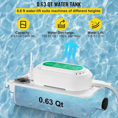 VEVOR Condensate Pump, 6.6 ft/2 m Lift, 110V Removal Drain Pump with 0.63 Qt/0.6 L Water Tank, 5W Automatic Condensation Pump with 100 L/H Flow, for Commercial Ice Makers of Different Types in Saudi Arabia