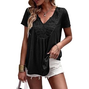 Women's Tops Short Sleeve Shirts 2024 Casual V Neck Summer Blouses Spring Tshirts Solid Tunic