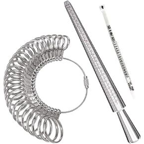Meowoo Ring Sizer Measuring Tool Set, Ring Sizer with Magnifying Glass, Integrated Conical Solid Ring Mandrel Sizer Tools for Ring Repair and Measurement, Jewelry Sizing Measuring, Pro 3 pcs