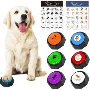 RIBOSY Dog Buttons for Communication, 7 in 1 Dog Talking Button Set, Recordable Training Buzzers for Dogs with 50 Scene Stickers (Battery Included)