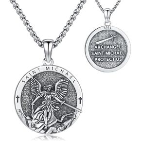 925 Sterling Silver Patron Saint Necklace | Amulet Necklace | Jewelry for Men Women with Stainless Steel Chain
