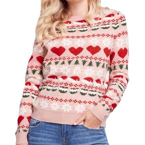 LAVASEON Women Oversized Valentines Sweater Pink Lightweight Crew Neck Long Sleeve Pullover Sweaters for Women Trendy