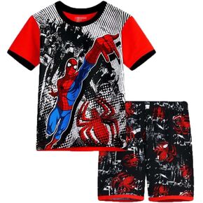 Shanleaf-Cat Children's Cartoon Spiderman Basic Layer Short Singlet Super Hero Boy's Cotton Basic Shirt Set 2-7T 2 PCS Set (RW-Spider, 5_years)