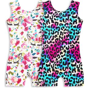 Girls Gymnastics Leotards Sparkly One Piece Sleeveless Biketards for 1-9 Years Old