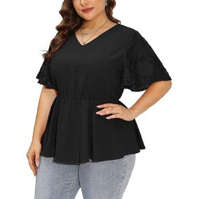 AusLook Plus Size Shirts for Women Crewneck Short Sleeve Clothing Tunic Flowy Summer Tops Loose Tees Maternity Clothes M-4X