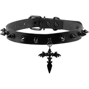 JJDreams Gothic Spiked Choker Star of David Hexagram Crescent Moon Heart Cross Wing Star Skull Choker Necklace for Men Women