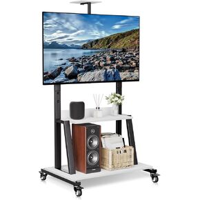 Mobile TV Stand with Lockable Wheels, Rolling TV Cart for Max 75 Inch Flat Screens, TV Roller Stands with Casters and Storage Shelf for Living Room, Classroom, Bedroom and Office