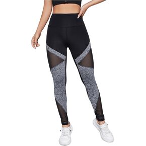 MakeMeChic Women's High Waist Skinny Sheer Mesh Insert Workout Leggings Yoga Tights