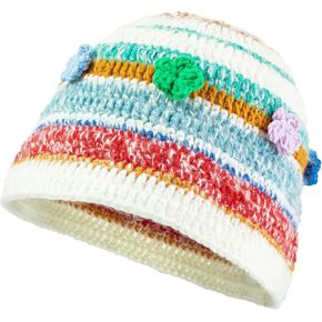 OSOPLAY Striped Contrast Color Fisherman Hat Soft & Warm Thick Cotton Bucket Cap with Flower for Women