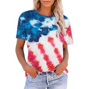 American Flag Oversized Shirt Women USA Tie-Dye 4th of July Tshirt America Patriotic Short Sleeve Tee Tops