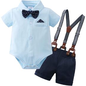 YUEMION Infant Baby Boy Clothes Gentleman Outfits Suits Summer Short Sleeve Bowtie Bodysuit Shirts + Suspender Shorts(3-24M)