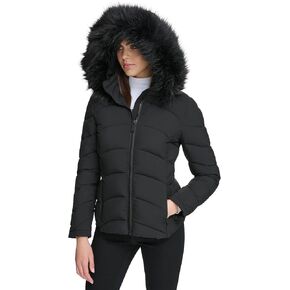 Calvin Klein Short Faux Fur Trim Puffer Owl SM (US 6-8)