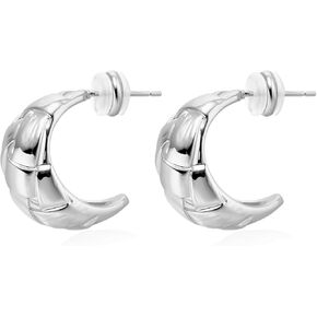Gold Hoop Earrings for Women 18K Gold Plated Double Pearl Open C Shape Hoop Earrings for Women Sterling Silver Split Lightweight Hoop Earrings Hypoallergenic Jewelry Gift for Women