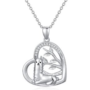 LONAGO Animal with Tree of Life Necklace 925 Sterling Silver Cute Tiger Lion Pendant Necklace Jewelry for Women