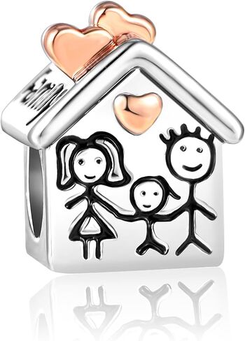 JMQJewelry House Family Home Rose Gold Plated Heart Love Women Bead Charms Fits Pandora Bracelets Mom Daughter Sister in Saudi Arabia