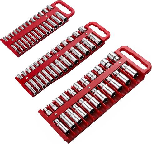 Magnetic Socket Holder Set, Black Portable Magnetic Socket Organizer Tray, Heavy Duty Socket Racks For 1/4-inch Drive, Hold 26 Sockets - Fit Shallow & Deep Sockets- Organize Your Tools in Saudi Arabia