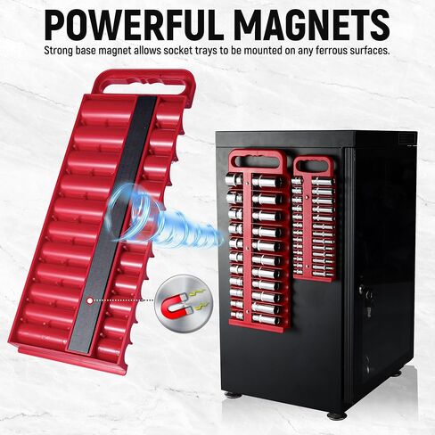 Magnetic Socket Holder Set, Black Portable Magnetic Socket Organizer Tray, Heavy Duty Socket Racks For 1/4-inch Drive, Hold 26 Sockets - Fit Shallow & Deep Sockets- Organize Your Tools in Saudi Arabia
