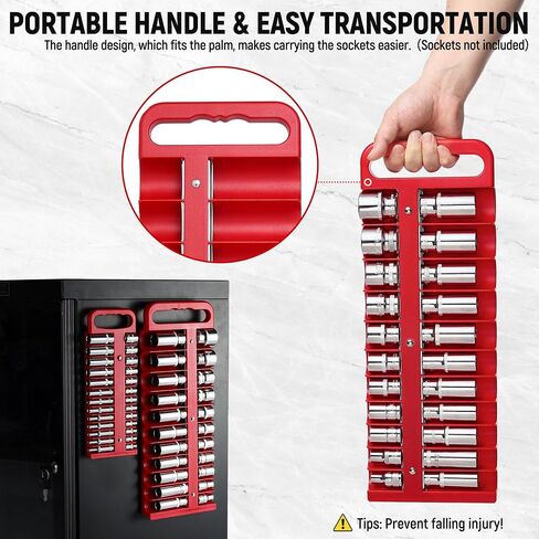 Magnetic Socket Holder Set, Black Portable Magnetic Socket Organizer Tray, Heavy Duty Socket Racks For 1/4-inch Drive, Hold 26 Sockets - Fit Shallow & Deep Sockets- Organize Your Tools in Saudi Arabia