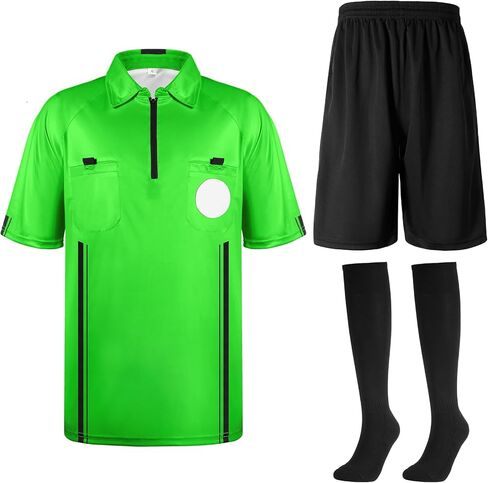 Cuffbow 3 Pcs Men's Soccer Referee Jersey Short Set Official Pro Soccer Referee Shirt Short Sleeve, Sports Pants and Socks in Kuwait