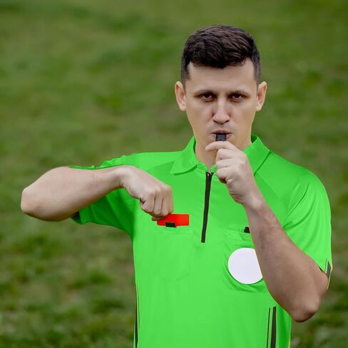 Cuffbow 3 Pcs Men's Soccer Referee Jersey Short Set Official Pro Soccer Referee Shirt Short Sleeve, Sports Pants and Socks in Kuwait