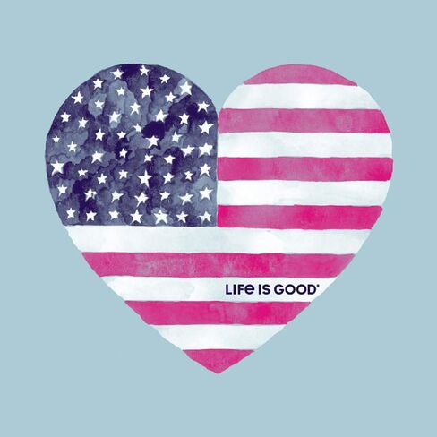 Life is Good Women's Crusher Graphic V-Neck T-Shirt Watercolor American Flag Heart in Saudi Arabia