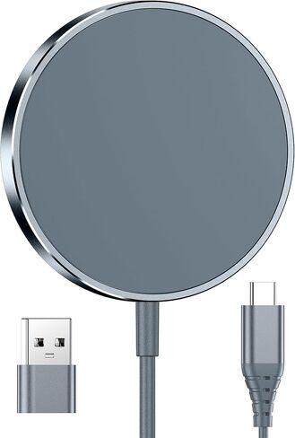 شاحن لاسلكي مغناطيسي iXular بقدرة 15 وات متوافق مع شاحن Mag-Safe لهاتف iPhone 15 14 Pro Max Plus/13 Pro Max Mini/12، وسادة شحن لاسلكية مغناطيسية لأجهزة Airpods 3/2/Pro (فضي، عبوة واحدة) in Kuwait