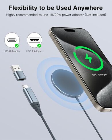 شاحن لاسلكي مغناطيسي iXular بقدرة 15 وات متوافق مع شاحن Mag-Safe لهاتف iPhone 15 14 Pro Max Plus/13 Pro Max Mini/12، وسادة شحن لاسلكية مغناطيسية لأجهزة Airpods 3/2/Pro (فضي، عبوة واحدة) in Kuwait