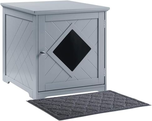 حاوية صندوق فضلات القطط الصغيرة من يونيباوز مع حصيرة، أثاث حمام القطط كيتي، غطاء صندوق فضلات مخفي، خزانة للقطط الصغيرة، صندوق فضلات مخبأ، بيت القطط in Kuwait