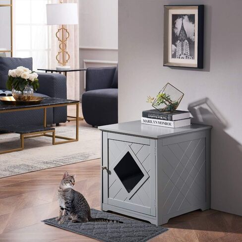 حاوية صندوق فضلات القطط الصغيرة من يونيباوز مع حصيرة، أثاث حمام القطط كيتي، غطاء صندوق فضلات مخفي، خزانة للقطط الصغيرة، صندوق فضلات مخبأ، بيت القطط in Kuwait