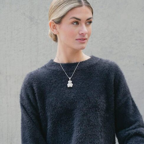 قلادات تيدي بير للنساء - قلادة من الفضة الإسترلينية مع قلادة أحجار زركونيا مكعبة - قلادة مع سلسلة ربط مربعة مقاس 18 بوصة لعيد الميلاد in Kuwait