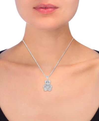 قلادات تيدي بير للنساء - قلادة من الفضة الإسترلينية مع قلادة أحجار زركونيا مكعبة - قلادة مع سلسلة ربط مربعة مقاس 18 بوصة لعيد الميلاد in Kuwait