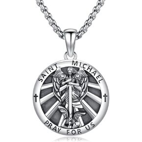 St Michael Necklace 925 Sterling Silver Raphael/Gabriel/Uriel/Christopher Necklace 925 Sterling Silver Cross Wings Necklace Protection Amulet Necklaces Archangel Catholic Pendant Religious Jewelry for Men Women