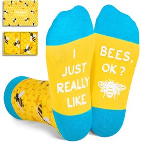 HAPPYPOP Funny Boys Socks Girls Socks Bee Socks, Crazy Kids Socks Bumble Bee Gifts, Silly Socks for Kids Fun Socks for Girls Boys Bee Gifts for Bee Lovers, Bee Yellow, 7-12 Years