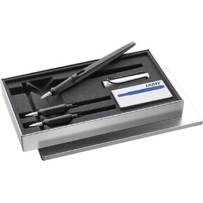 Lamy joy AL black calligraphy fountain pen set - fountain pen with 3 different nibs (1.1/1.5/1.9 mm) - calligraphy pen with ribbon nib & ergonomic grip - incl. 5 T 10 blue ink cartridges