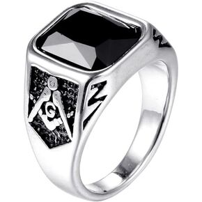 Men's Vintage Masonic Freemason Stainless Steel Ring Symbol Signet Band