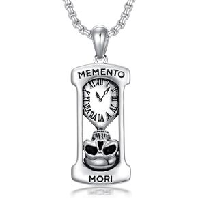 PROESS Memento Mori Necklace 925 Sterling Silver Skull Crow Necklace Raven Necklace Memento Mori Jewelry Gifts for Men Women for Birthday Christmas