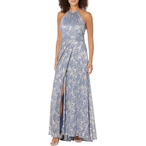 Betsy & Adam Long Foil Print Halter Dress